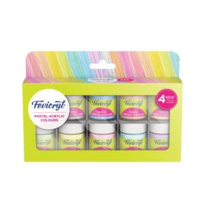 Pidilite Fevicryl Acrylic Colours Pastel Kit – 10 Shades x 15ml | Rich Pigment DIY Paint Set for Canvas, Wood, Leather, Metal & More | Multi-Surface, Non-Cracking, Multicolour Paints