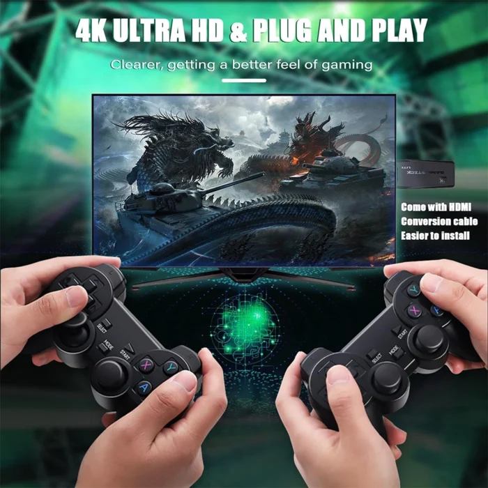 4K Ultra HD TV Video Game Console Stick with Dual 2.4G Wireless Controllers | 10,000+ Built-in Classic Retro Games | 64GB Mini HDMI Gaming Console – GB, GBA, GBC, SFC, FC, MD Emulators - Image 6