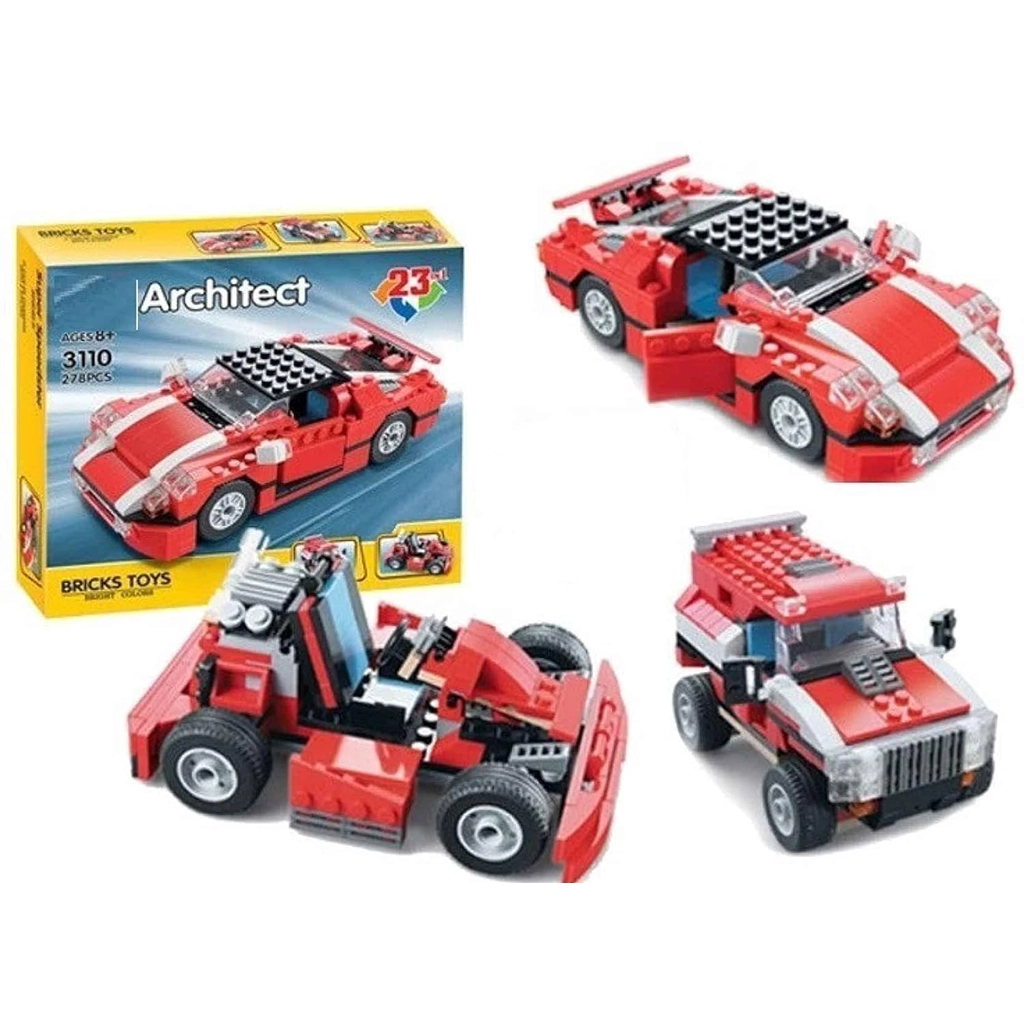 Architect 23-in-1 Racing Car, SUV & Mini Truck Building Blocks Set – 278+ Pcs STEM Educational Construction Toy for Kids Building & Educational