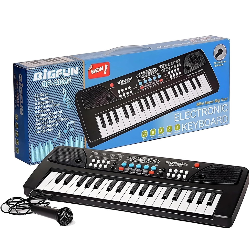 Bigfun BF-430A1 37 Keys Electronic Keyboard Piano with Microphone – Musical Toy Organ for Kids with Music & Learning Features Building & Educational