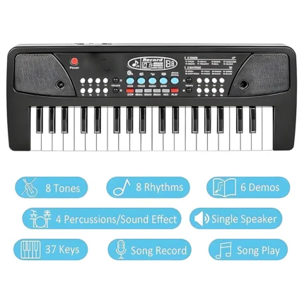 Bigfun BF-430A1 37 Keys Electronic Keyboard Piano with Microphone – Musical Toy Organ for Kids with Music & Learning Features Building & Educational