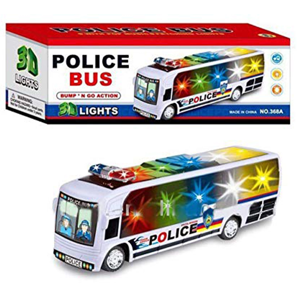 Bump and Go Action Police Bus Toy_1 Bump and Go Action Police Bus Toy with 3D Flashing Lights & Musical Sound | Battery Operated Kids Toy Vehicle Action & RC Toys