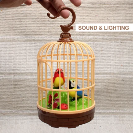 Confidence Beautiful Chirping Bird Pet Toy with Light & Sound in Decorative Cage – Home & Office Showpiece – Random Color Action & RC Toys