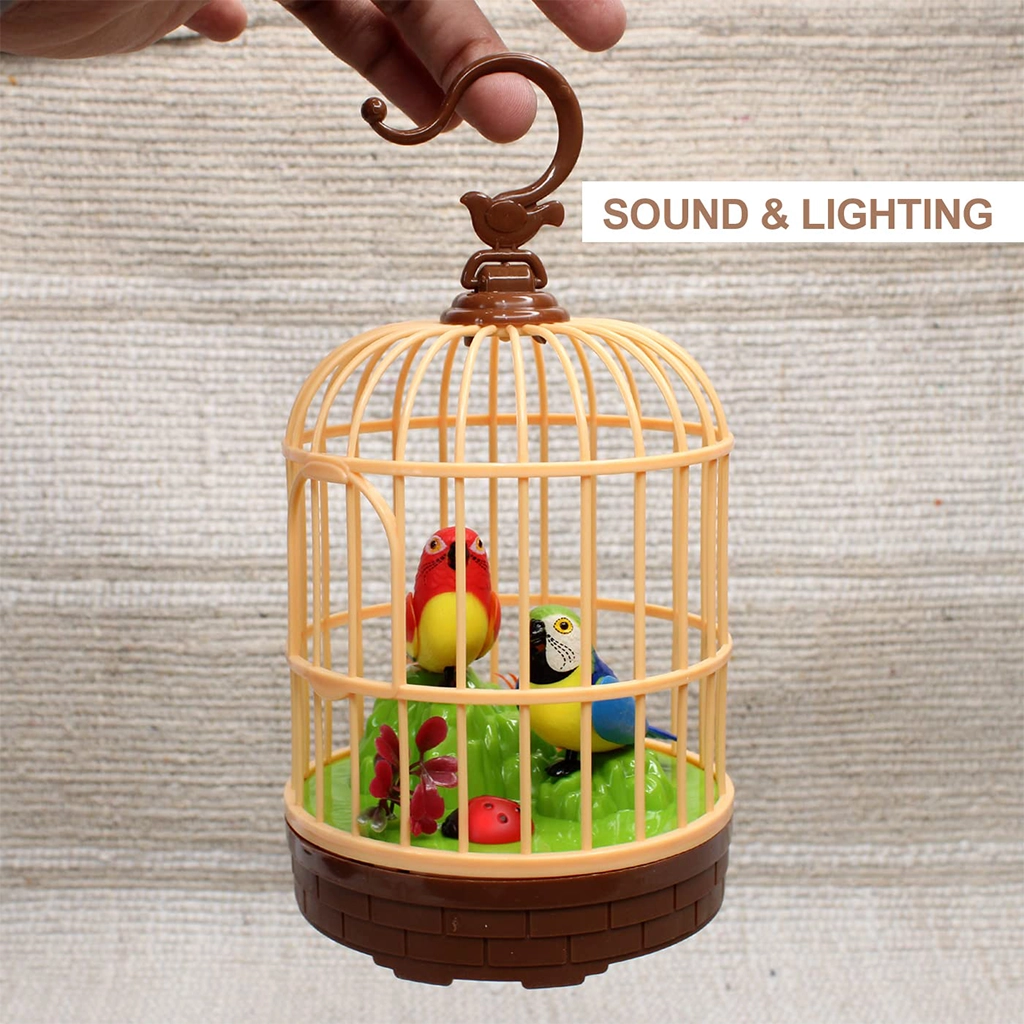 Confidence Beautiful Chirping Bird Pet Toy with Light & Sound in Decorative Cage – Home & Office Showpiece – Random Color Action & RC Toys