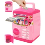 Electronic Piggy Bank ATM for Kids – Password Protected Mini Money Safe Box with Coin Slot, Note Insertion and Secret Lock Toy