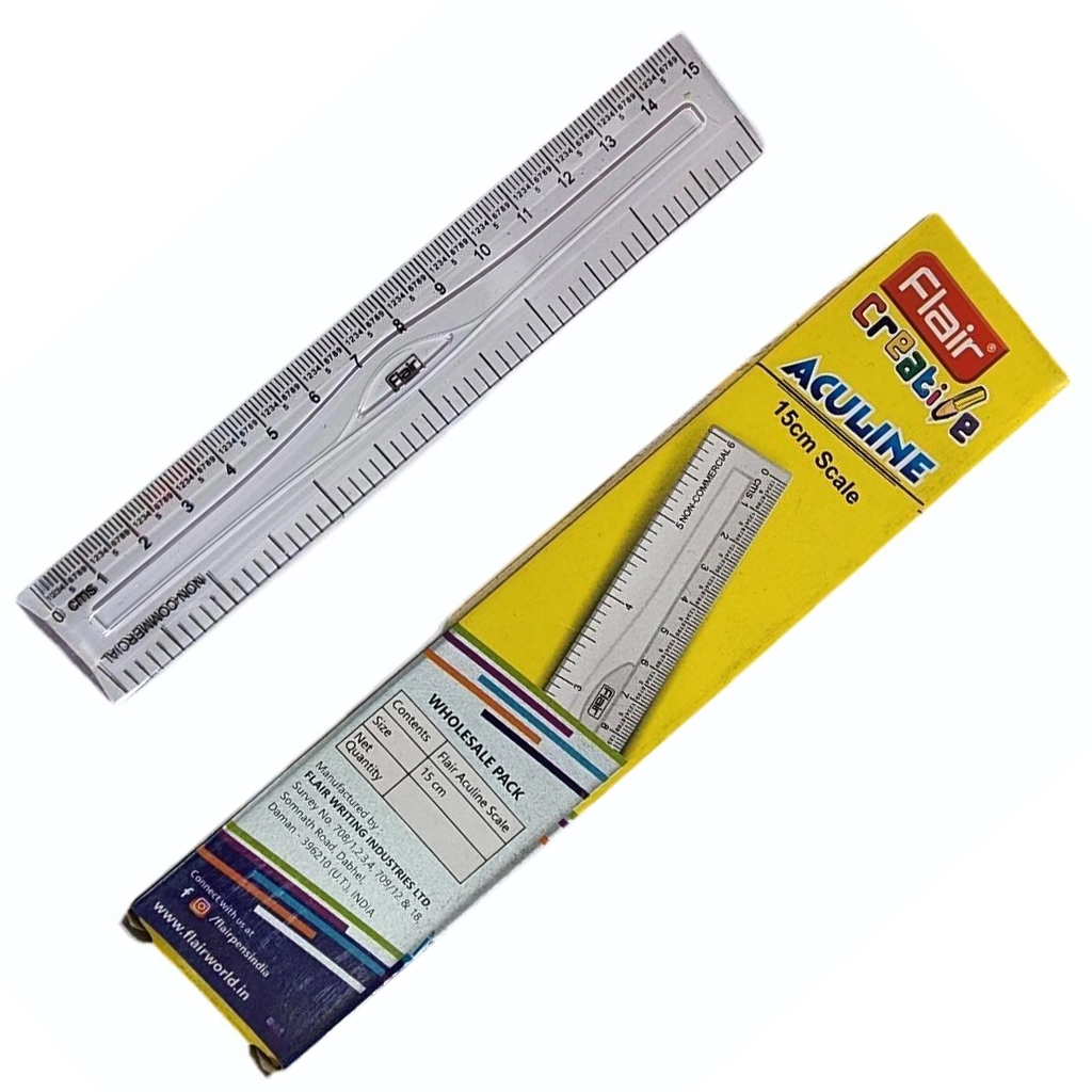 Flair Creative Aculine Scale_15cm Flair Creative Aculine Scale – Durable Transparent Plastic Ruler for Students & Professionals | Precise Measurement Tool for School, College & Office Use Slate