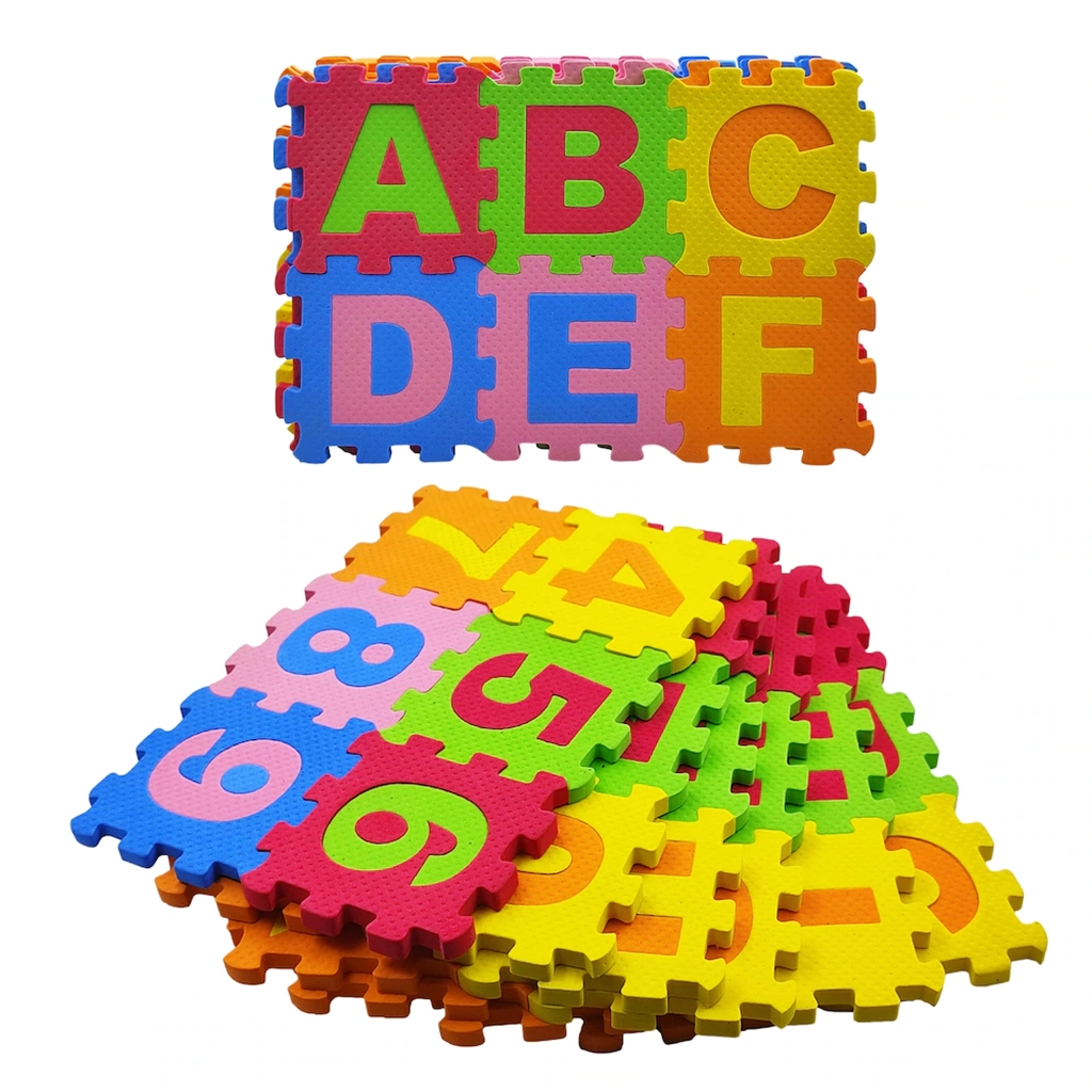 Mini Puzzle EVA Foam Mat – 36 Pcs Interlocking Alphabet & Number Tiles for Kids, 3x3 Inch Educational Play Mat Activity Toys