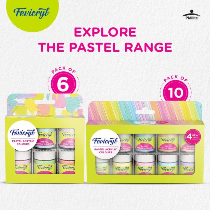 Pidilite Fevicryl Acrylic Colours Pastel Kit – 10 Shades x 15ml | Rich Pigment DIY Paint Set for Canvas, Wood, Leather, Metal & More | Multi-Surface, Non-Cracking, Multicolour Paints - Image 6