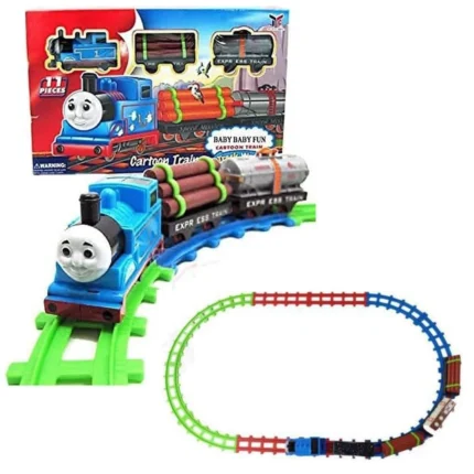 Thomas Cartoon Train Toy Set – 11 Pieces Railway Track Playset for Kids | Battery Operated Engine with Track | Educational & Fun Train Toy for Boys & Girls Action & RC Toys