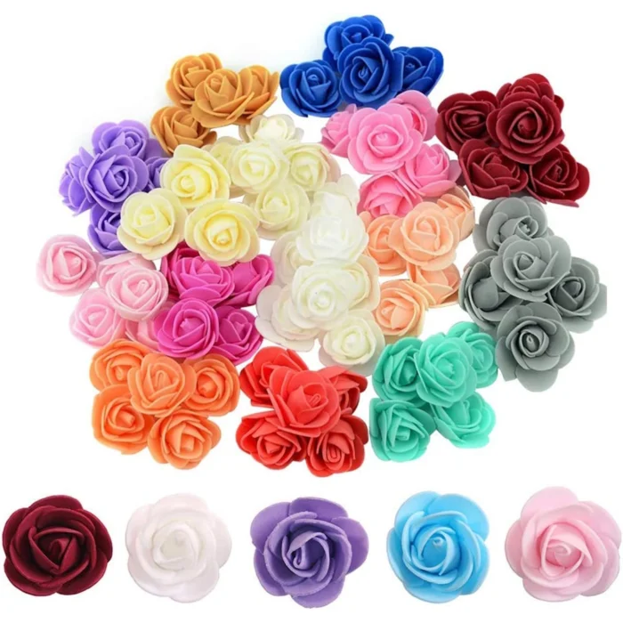 Artificial Mini Foam Rose Flower Heads – Multicolour DIY Craft Flowers for Decoration, Bouquets, Scrapbooking & Events - Image 1