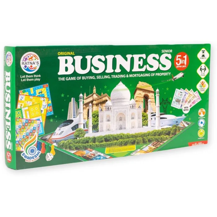 Ratnas 5 in 1 Original Business Senior Board Game with Notes – Classic Party & Fun Game Set for Family and Kids (Model 1234) - Image 1