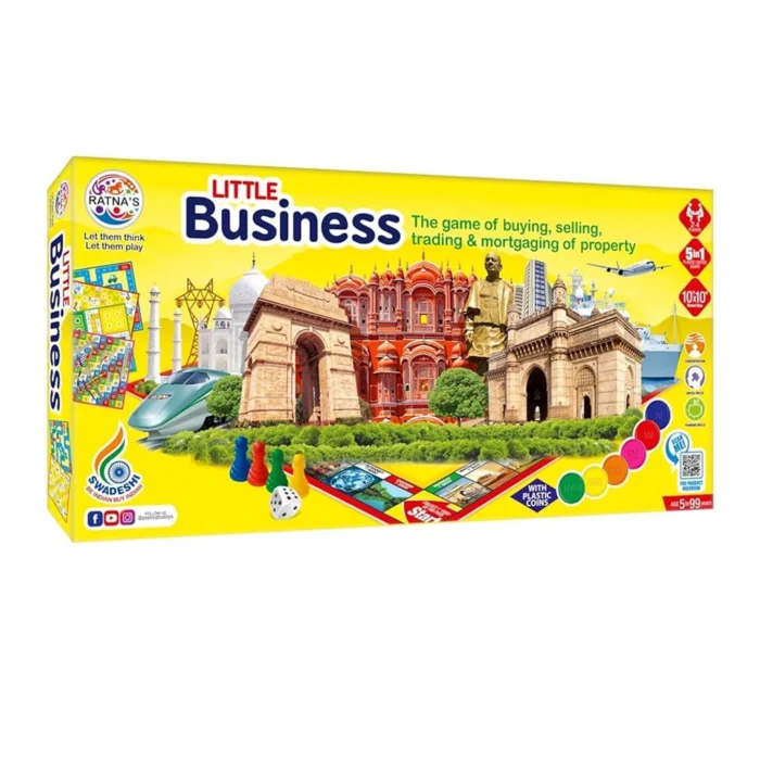 Ratnas Little 5 in 1 Classic Strategy Board Game with Coins – Business, Ludo & More for Kids and Family Fun - Image 1