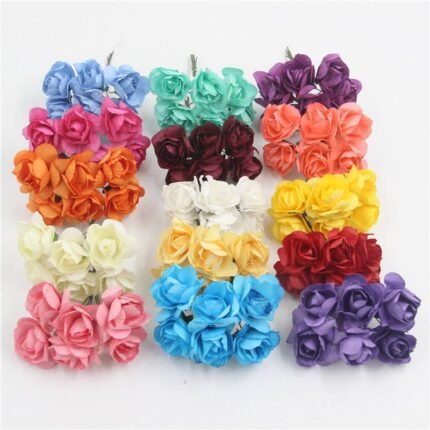 Artificial Mini Paper Rose Flower Heads – Multicolour DIY Craft Roses for Decoration, Bouquets & Scrapbooking Art and Craft
