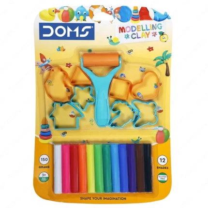 Doms Modelling Clay – 12 Vibrant Shades | 150g Non-Toxic Clay Set for Kids | Soft & Reusable DIY Craft Clay Activity Toys