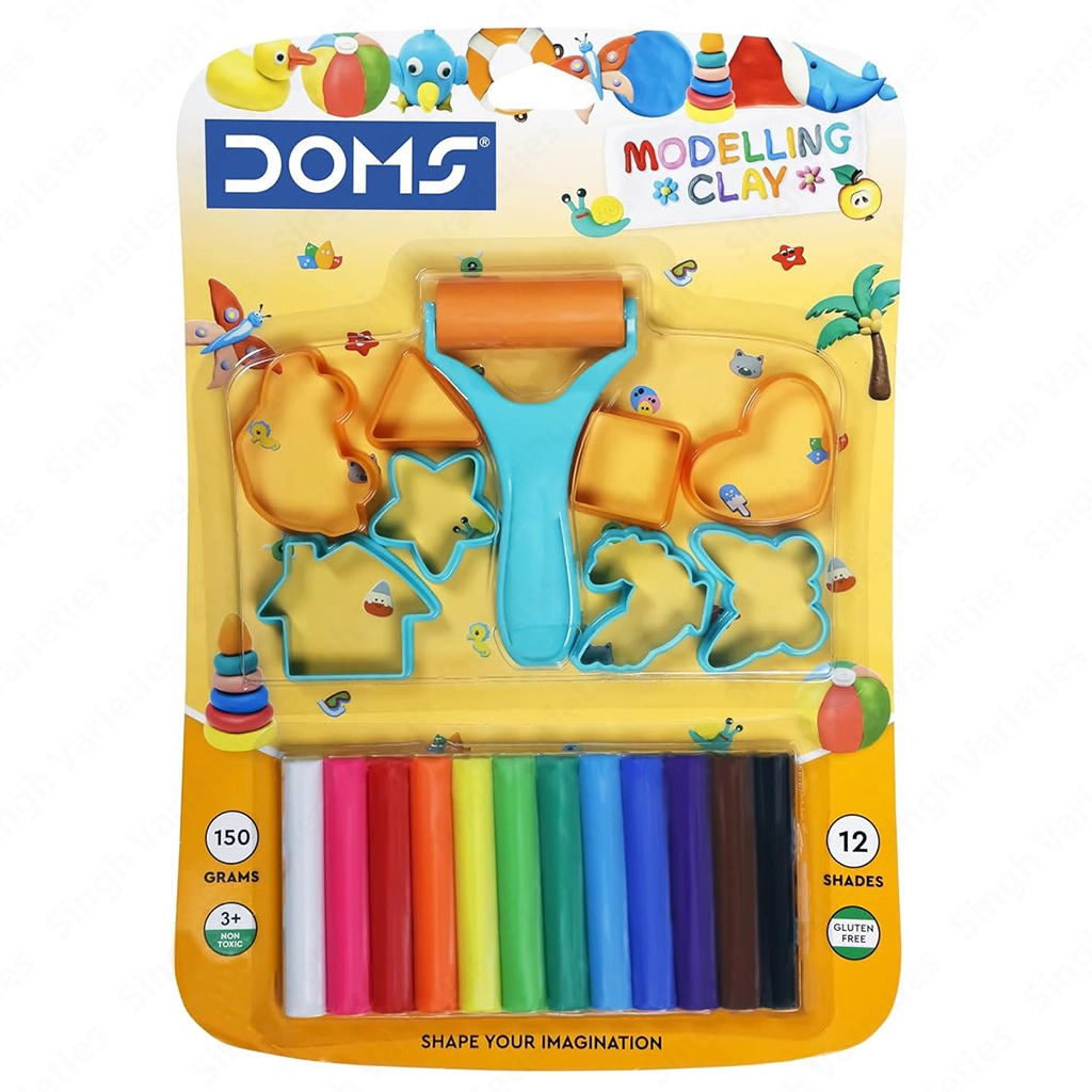 Doms Modelling Clay – 12 Vibrant Shades | 150g Non-Toxic Clay Set for Kids | Soft & Reusable DIY Craft Clay Activity Toys
