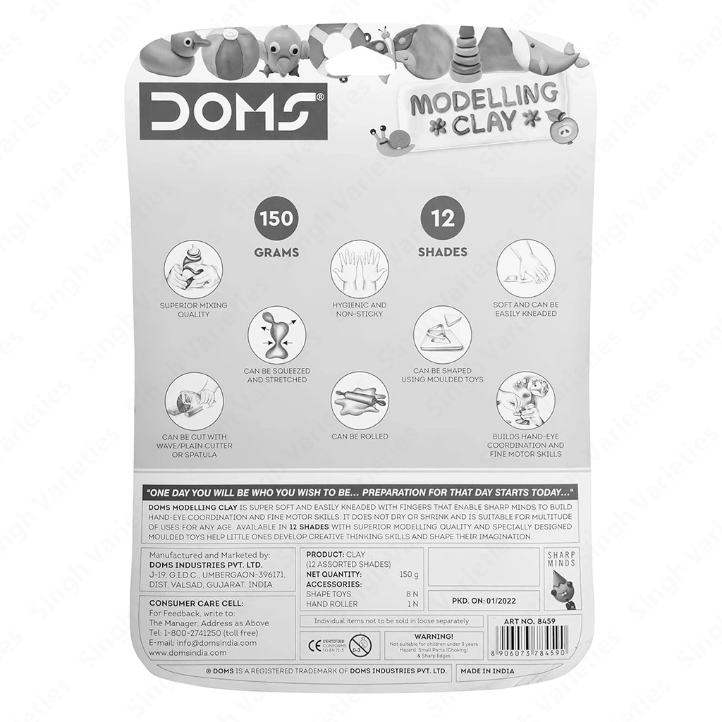 Doms Modelling Clay – 12 Vibrant Shades | 150g Non-Toxic Clay Set for Kids | Soft & Reusable DIY Craft Clay Activity Toys