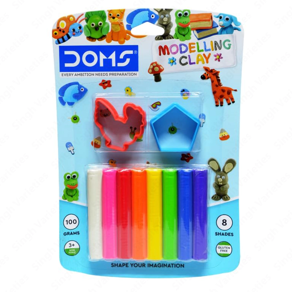 Doms Modelling Clay – 8 Shades | 100g Soft & Non-Toxic Clay for Kids | DIY Art & Craft Set for School Projects Activity Toys