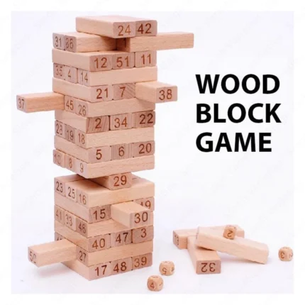 Jenga Wooden Tumbling Tower Game – 51 Blocks with 4 Dice | Classic Family Building Block Game for Kids & Adults Building & Educational