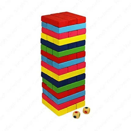 Wooden Tumbling Tower Dice Game – Stacking Puzzle Blocks for Kids & Adults | Educational Board Game Toy (Multicolour, Pack of 1) Building & Educational