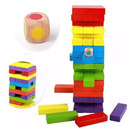 Wooden Tumbling Tower Dice Game – Stacking Puzzle Blocks for Kids & Adults | Educational Board Game Toy (Multicolour, Pack of 1) Building & Educational