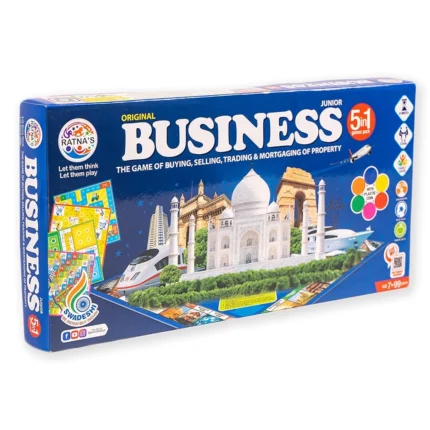 Ratnas 5 in 1 Original Business Junior Board Game with Plastic Coins – Fun Learning Game Set for Kids, Party & Family Play (Model 1231) Board & Card Games