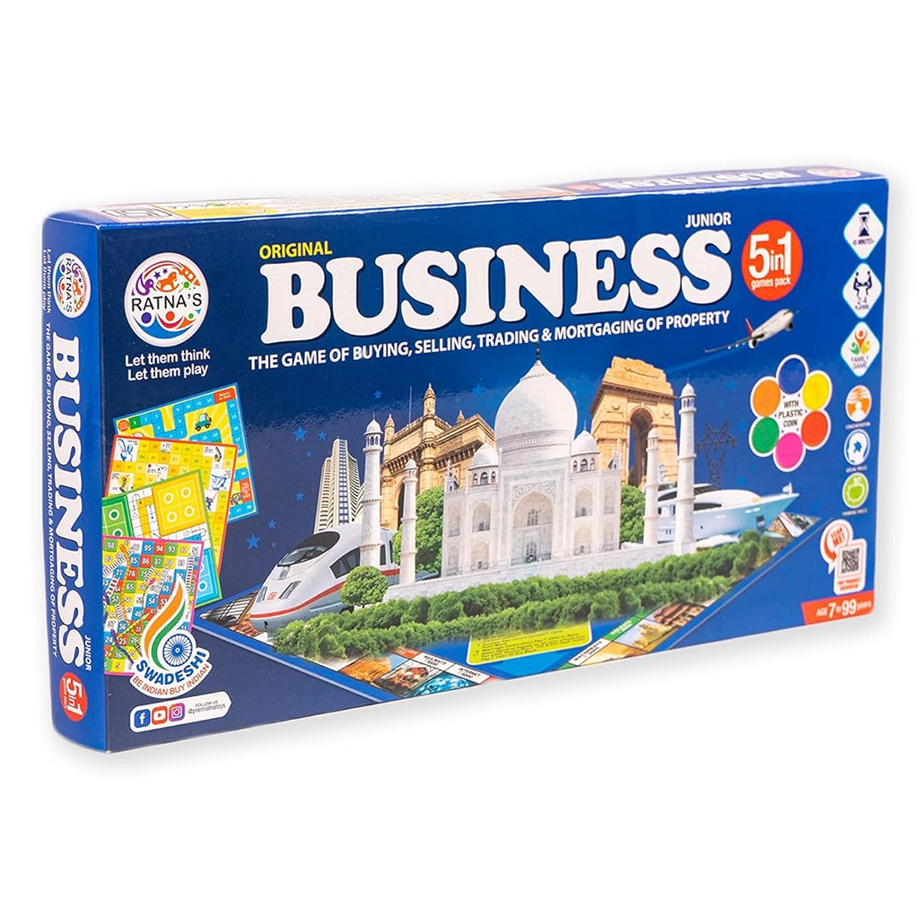 Ratnas 5 in 1 Original Business Junior Board Game with Plastic Coins – Fun Learning Game Set for Kids, Party & Family Play (Model 1231) Board & Card Games