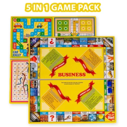 Ratnas 5 in 1 Original Business Junior Board Game with Plastic Coins – Fun Learning Game Set for Kids, Party & Family Play (Model 1231) Board & Card Games