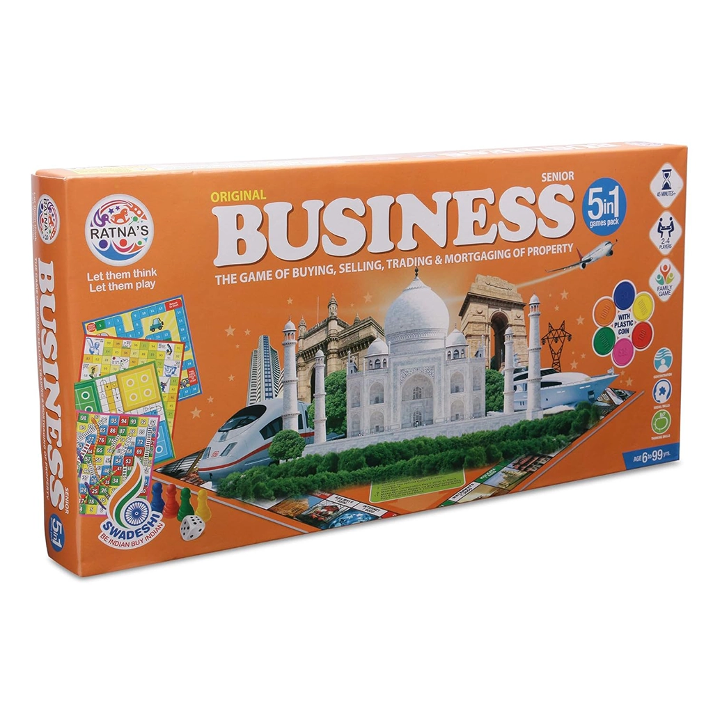 Ratnas 5 in 1 Original Business Senior Board Game with Plastic Coins – Classic Strategy & Fun Party Game for Kids and Family (1232) Board & Card Games