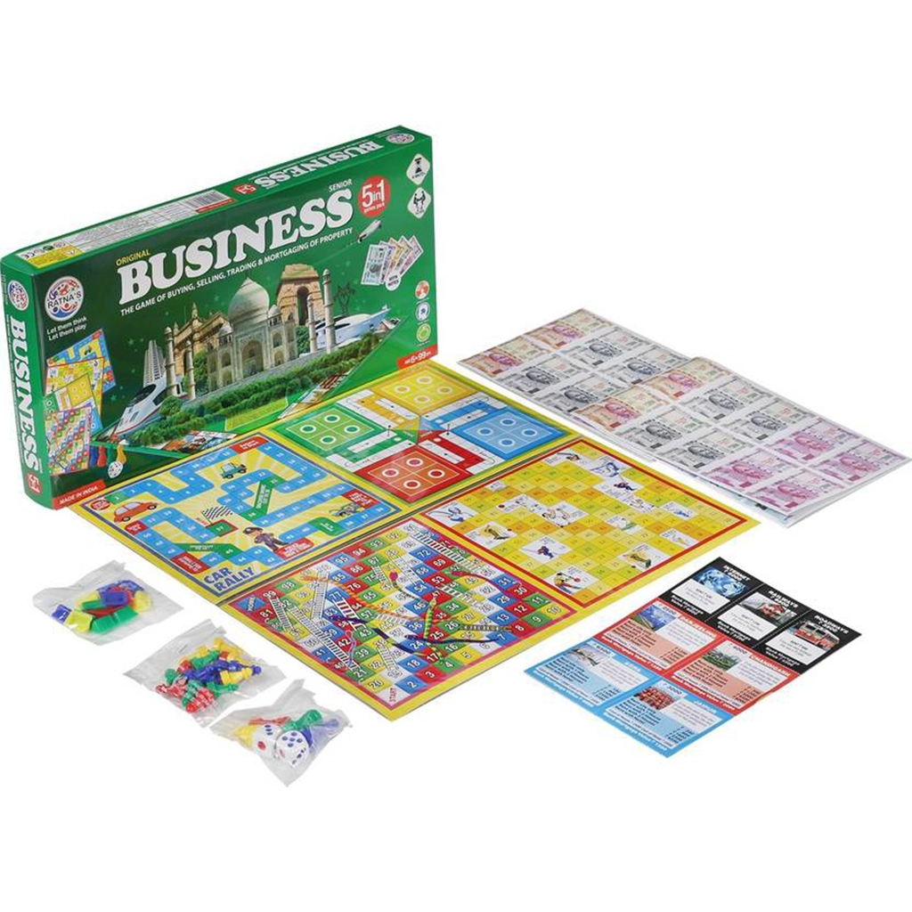 Ratnas 5 in 1 Original Business Junior Board Game with Plastic Coins – Fun Learning Game Set for Kids, Party & Family Play (Model 1231) Board & Card Games