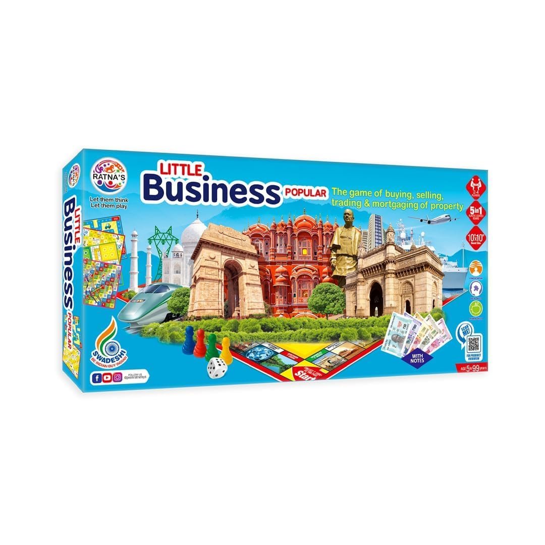 Ratnas Little 5 in 1 Classic Strategy Board Game with Notes – Business & Family Fun Game Set for Kids Board & Card Games