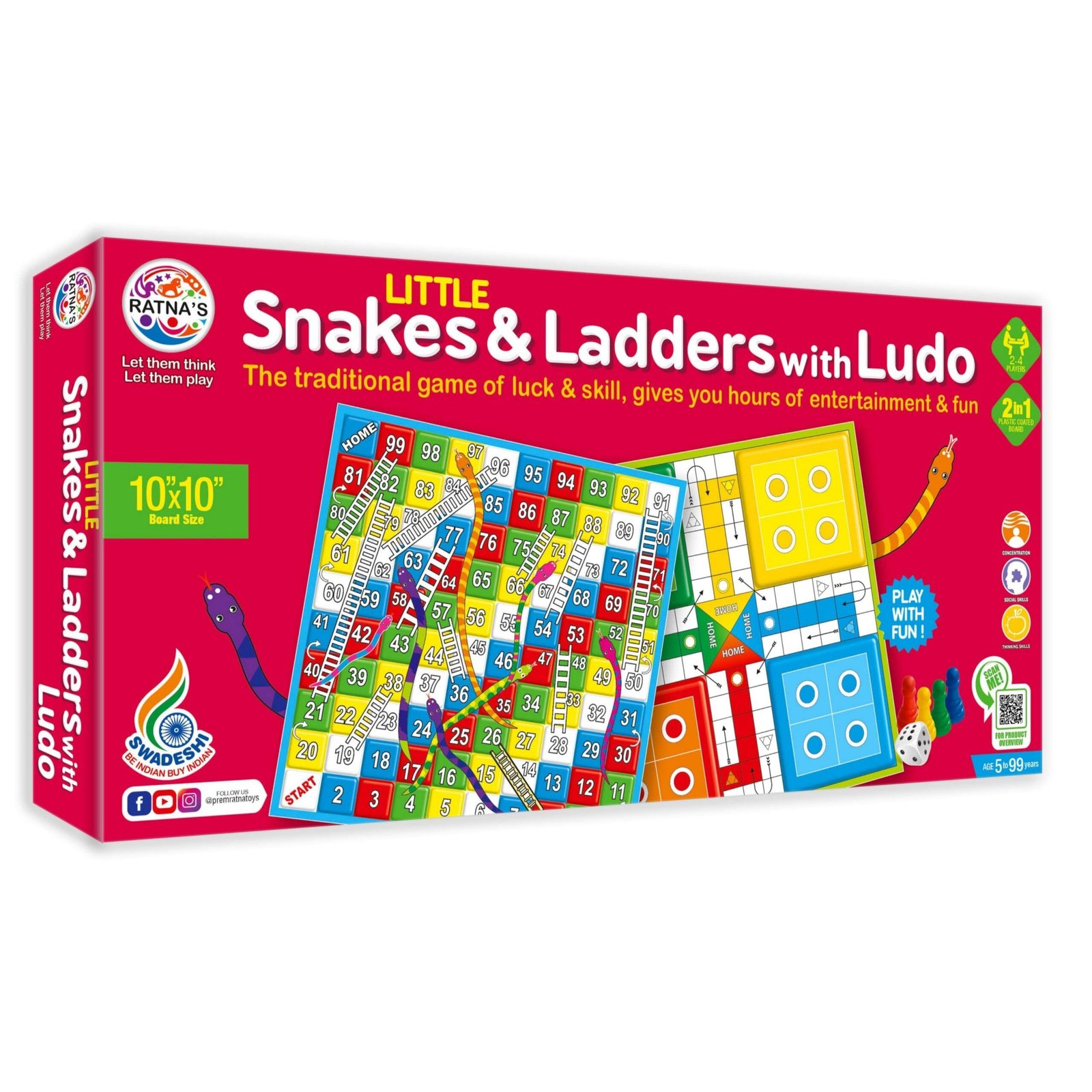 Ratnas Little 2 in 1 Classic Strategy Game – Snakes and Ladders with Ludo for Kids and Family Fun Board & Card Games