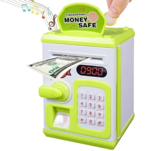 Electronic Piggy Bank ATM for Kids – Password Protected Mini Money Safe Box with Coin Slot, Note Insertion and Secret Lock Toy (3002)