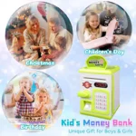 Electronic Piggy Bank ATM for Kids – Password Protected Mini Money Safe Box with Coin Slot, Note Insertion and Secret Lock Toy (3002) Building & Educational