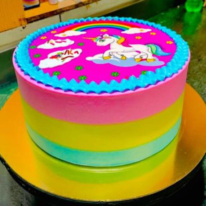 Delicious Fresh Cream Cake – Rainbow and Unicorn Theme Cake - Image 1