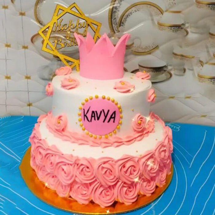 Delicious Fresh Cream Cake – Two-Tier Crown Birthday Cake - Image 1
