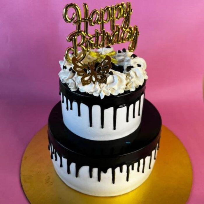 Delicious Fresh Cream Cake – Two-Tiered Happy Birthday Cake - Image 1