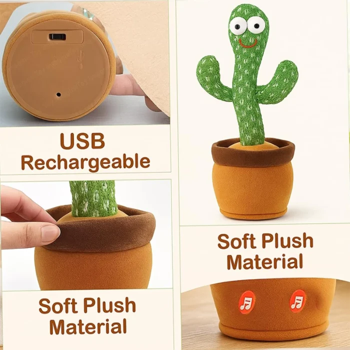 Dancing Cactus Talking Toy – Singing, Wriggling, Repeats What You Say – Interactive Educational Toy for Babies & Kids (Green) - Image 5