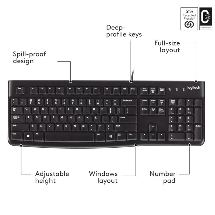 Logitech K120 Wired Keyboard – Comfortable, Durable, Spill-Resistant Design for Home, Office & Laptop Use - Image 4