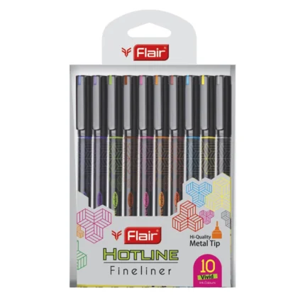 Flair Hotline Fineliner Pen - Pack of 10 Assorted Colours, Smooth Writing & Vibrant Ink Gel Pen (Roller)