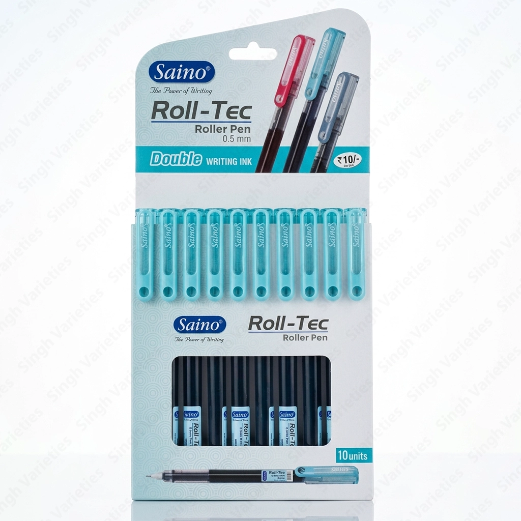 Saino Roll-Tec Roller Pen 0.5mm - Smooth Writing Pen | Fast Dry Ink | Premium Grip | Multiple Colors Gel Pen (Roller)