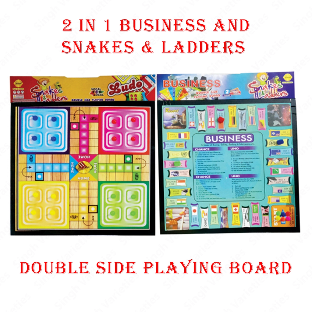 2-in-1-wooden-business-and-snakes-038-ledders1.webp 2-in-1 Wooden Business & Snakes Ladders Board, 30x30cm - Image 1