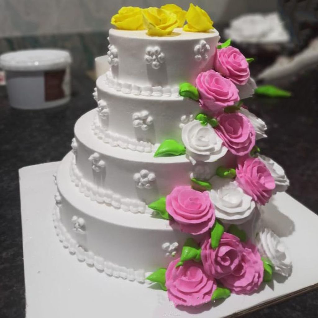 cake-10.jpg Fresh Cream Cake, Rose Cascade Tiered Design - Image 1