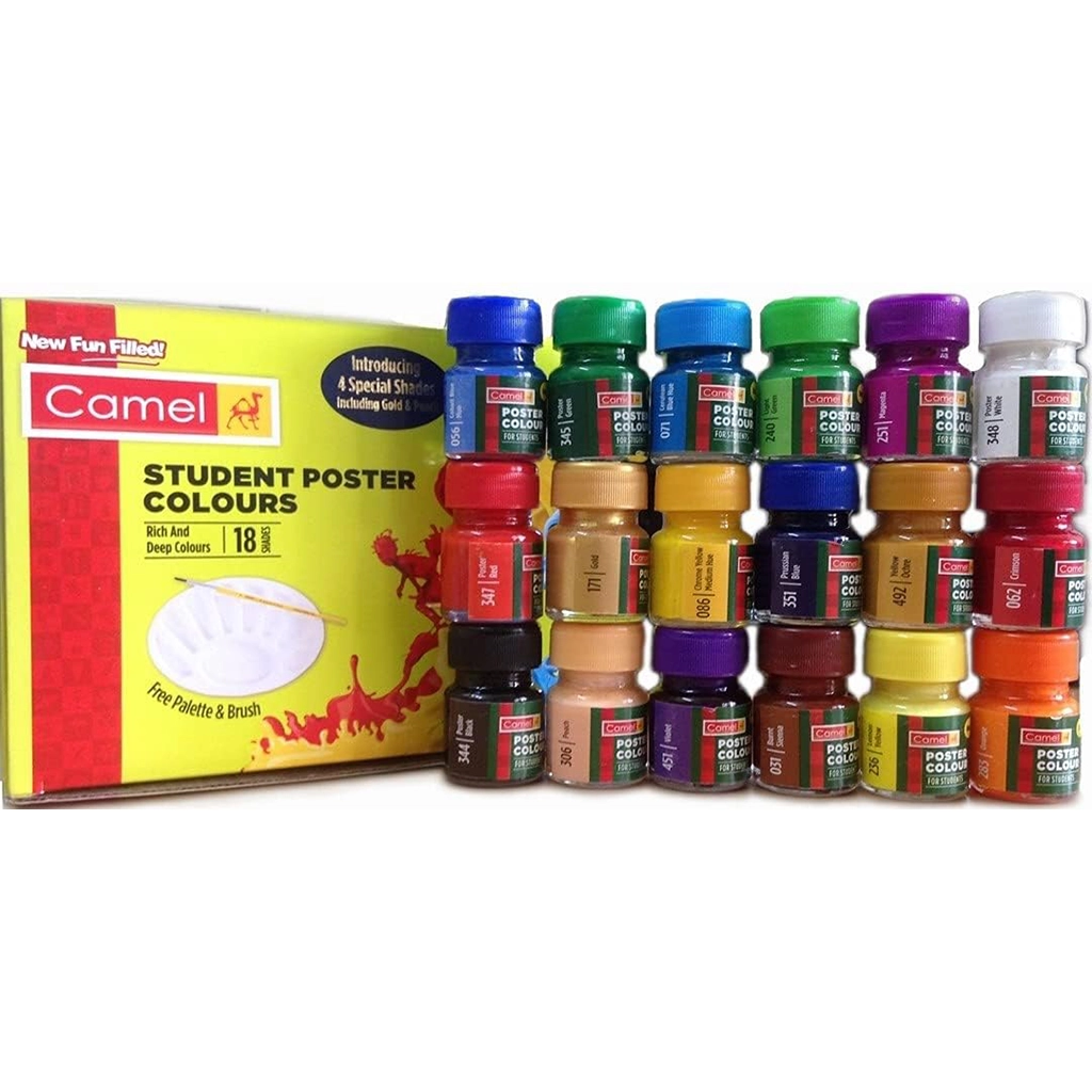 camlin-kokuyo-poster-colours-pack-18-shades-1.webp Camlin Camel Poster Colours, 18 Shades - Image 1