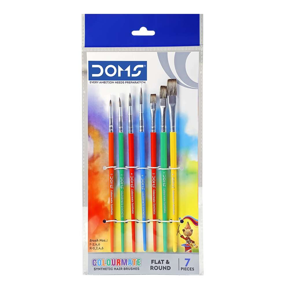 doms-colourmate-synthetic-hair-brushes-set-rnd-flat-7p.jpg Doms Colourmate Synthetic Hair Brush Set - Image 1