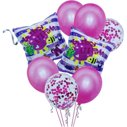Baby Girl Theme Baby Shower Foil Balloons, 5 Pcs