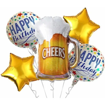 Cheers and Beers Mug Theme Foil Balloons, 5 Pcs