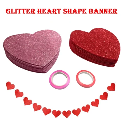 Glitter Heart Shape Banner, 12 Pcs