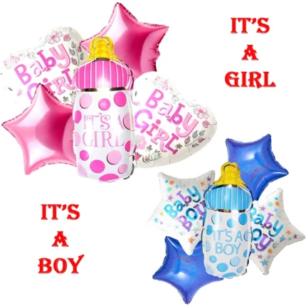 It's a Girl / It's a Boy Foil Balloons Set, 5 Pcs