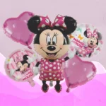 Minnie Mouse Theme Foil Balloons Set, 5 Pcs