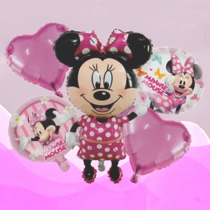 Minnie Mouse Theme Foil Balloons Set, 5 Pcs